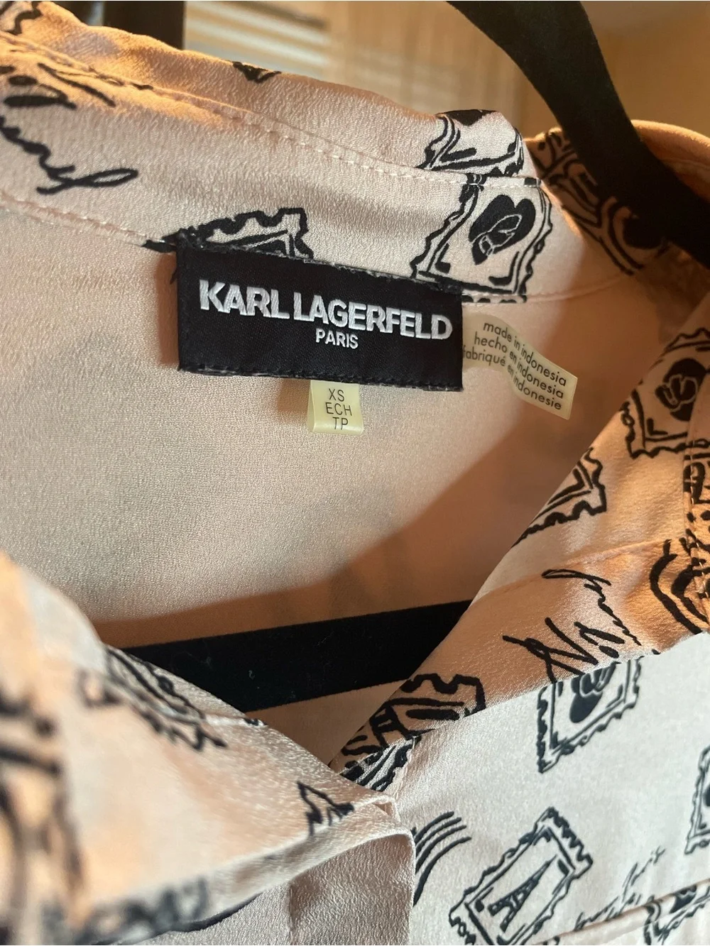 Karl Lagerfeld Pale Pink and Black Graphic Button Down